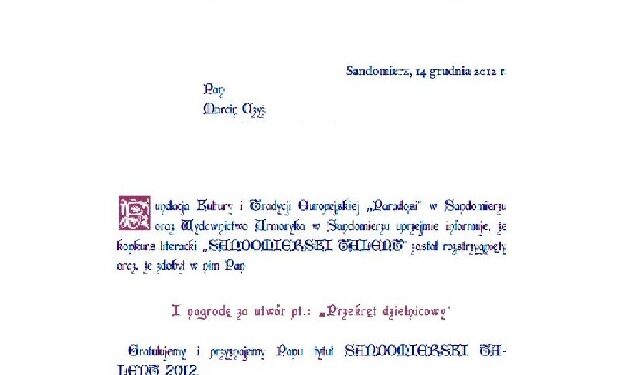 Sandomierz: Konkurs literacki na "Sandomierski Talent" rozstrzygnięty.