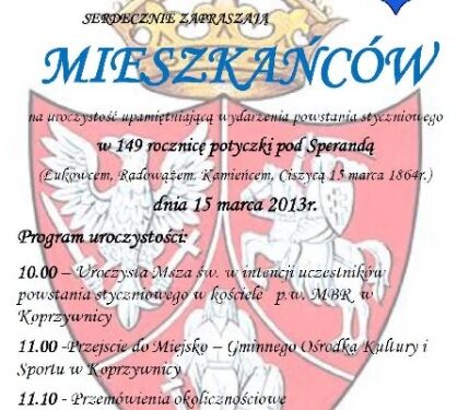 W 149 rocznicę potyczki pod Sperandą odbędą się w Koprzywnicy uroczystości patriotyczne.
