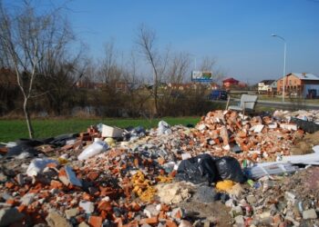 Sterta śmieci przy drodze wojewódzkiej w Tarnobrzegu