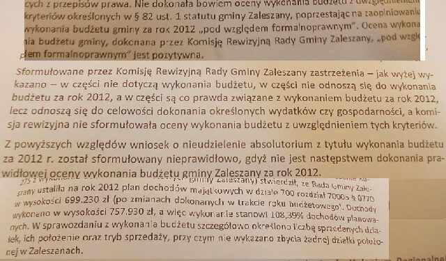 Gm. Zaleszany: Nie udzielono absolutorium.