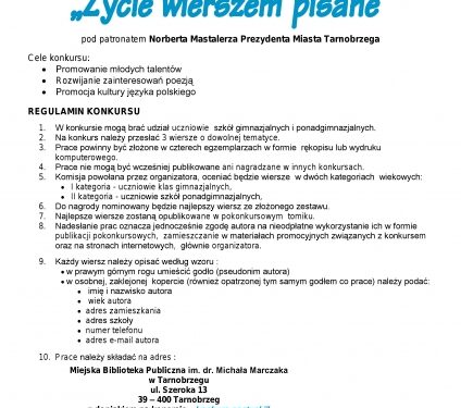 Tarnobrzeg. Konkurs "Życie wierszem pisane"