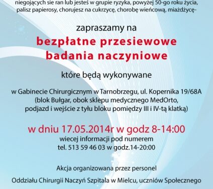 Tarnobrzeg. Bezpłatne, przesiewowe badania naczyniowe.