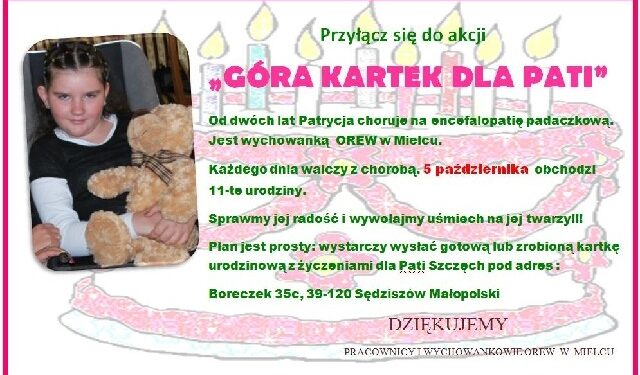 Mielec: 'Góra Kartek dla Pati.