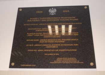 Tarnobrzeg. Odsłonięcie tablicy pamiątkowej w sądzie.