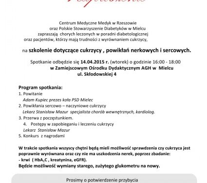 Mielec: Szkolenie dotyczące cukrzycy, powikłań nerkowych i sercowych.