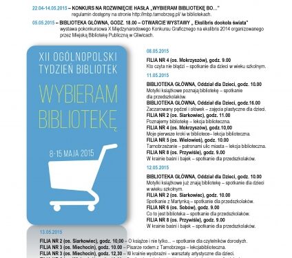 Tarnobrzeg. Miejska Biblioteka Publiczna w Tarnobrzegu zaprasza na Tydzień Bibliotek