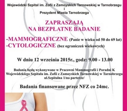 Tarnobrzeg. Bezpłatna mammografia i cytologia.