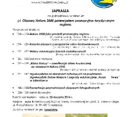 Tarnobrzeg: Bezpłatne seminarium 'Obszary Natura 2000 potencjałem promocyjno-turystycznym regionu'.