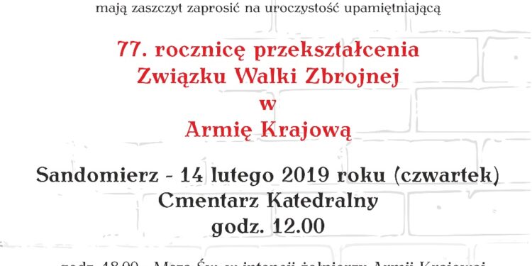 Sandomierz: 77 rocznica przekształcenia Związku Walki Zbrojnej w Armię Krajową.