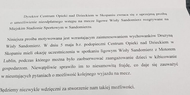 Skopanie, Sandomierz: Bezpłatne wejściówki dla młodzieży z COnD na mecze „Wisły”.