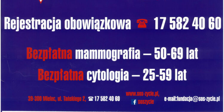Tarnobrzeg. Bezpłatna mammografia i cytologia.