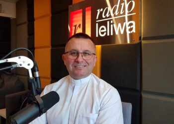 Sulisławice. Lama z małymi i cielątko w żywej szopce u Zmartwychwstańców.