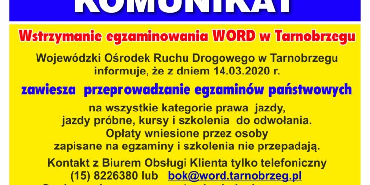 Tarnobrzeg. Wstrzymane egzaminy na prawo jazdy.