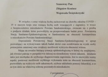 Sandomierz: Starosta prosi o możliwość przeprowadzania testów na obecność koronawiusa przez sandomierski sanepid.