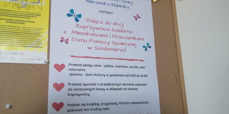 Koprzywnica: Trwa akcja charytatywna pod hasłem 'Solidarni z pracownikami i podopiecznymi Domu Pomocy Społecznej w Sandomierzu’.