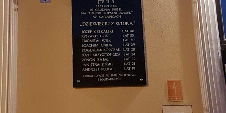 Tarnobrzeg. Poświęcenie tablicy upamiętniającej „Dziewięciu z Wujka”.