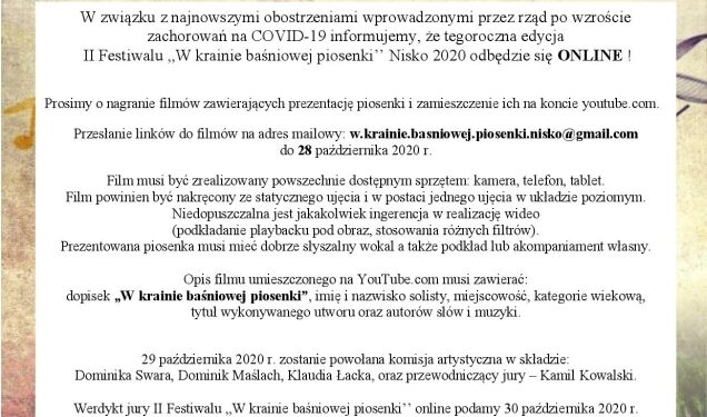 Nisko: Festiwal w krainie baśniowej piosenki odbędzie się ONLINE