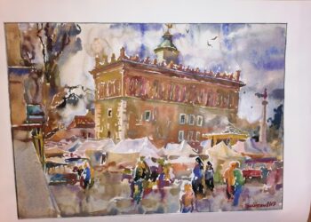 Sandomierz: Obrazy Jurija Sulimowa w starostwie powiatowym.