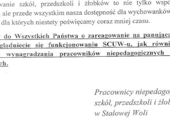 Stalowa Wola: Anonimowy apel pracowników niepedagogicznych szkół i przedszkoli