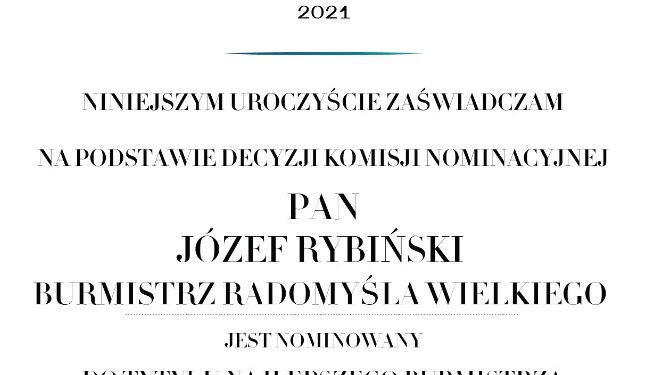 Radomyśl Wielki: Nominacja do nagrody samorządowej