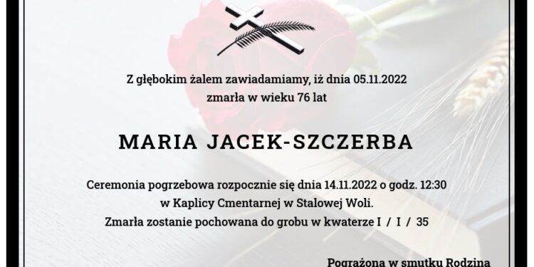Stalowa Wola: Pogrzeb Marii Jacek odbędzie się 14 listopada.