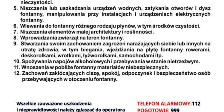 Mielec: Mielecki magistrat przypomina  o obowiązującym regulaminie korzystania z fontanny