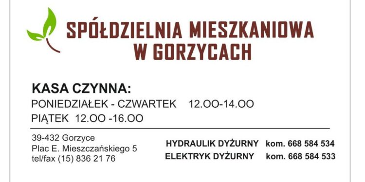 Spółdzielnia Mieszkaniowa w Gorzycach, Plac Erazma Mieszczańskiego 5, 39-432 Gorzyce