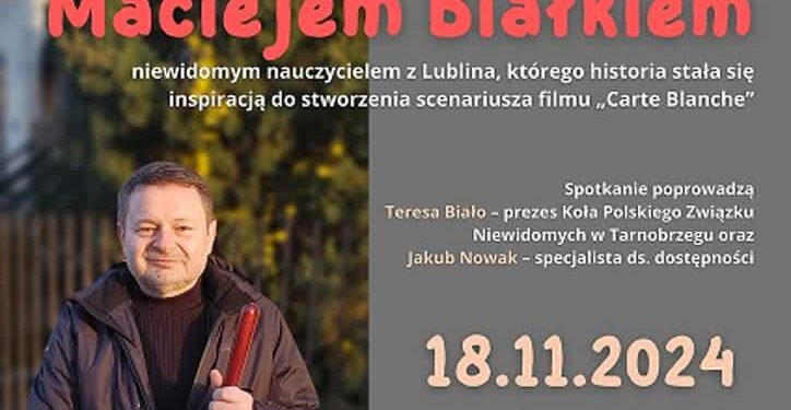 Tarnobrzeg: Maciej Białek, niewidomy podróżnik, nauczyciel historii odwiedzi bibliotekę