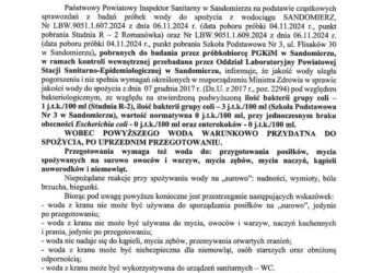 Komunikat Przedsiębiorstwa Gospodarki Komunalnej o pogorszeniu jakości wody w Sandomierzu 6 listopada 2024