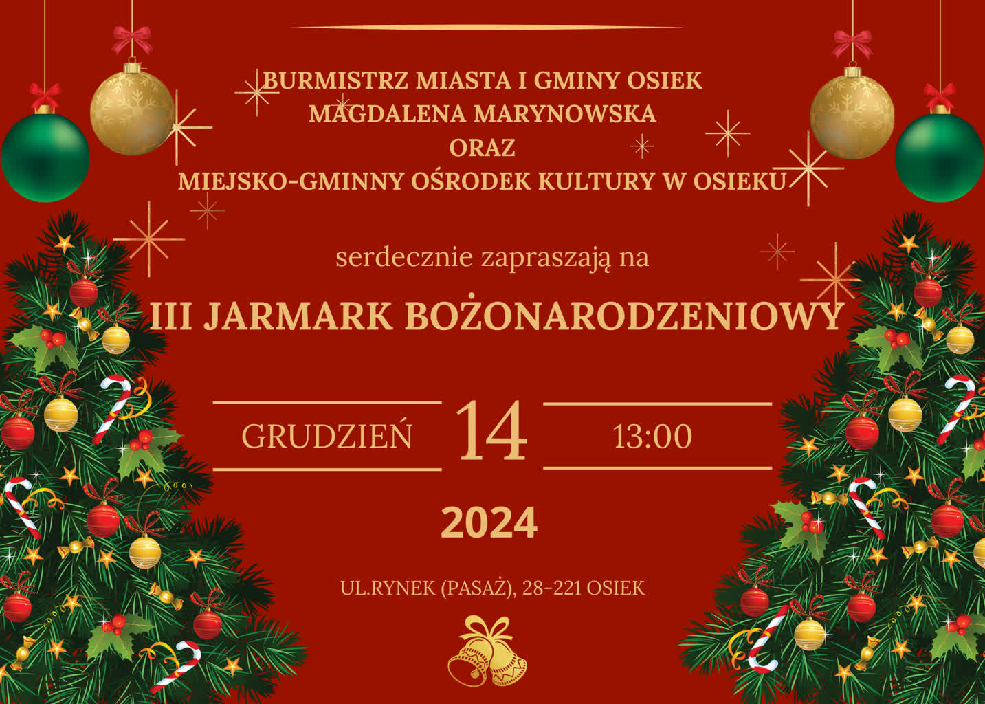 Zaproszenie na Jarmark Bożonarodzeniowy w Osieku, 14 grudnia 2024 r..png