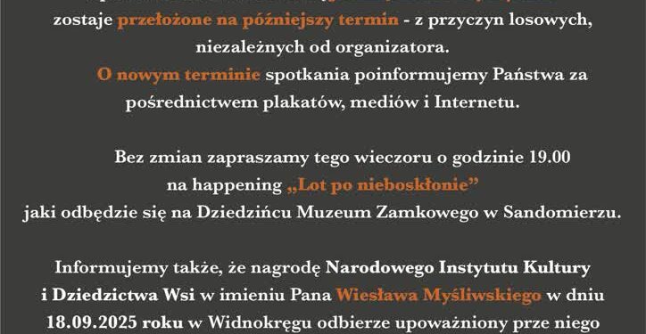 Sandomierz: Spotkanie autorskie z Joanną Kuciel-Frydryszak przełożone na inny termin