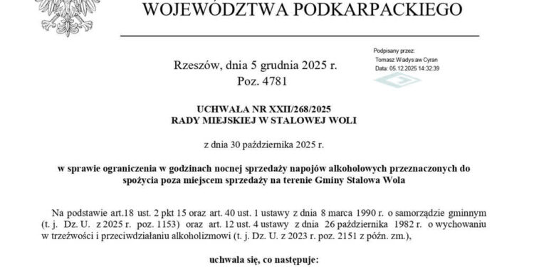 Stalowa Wola: To już od 1 stycznia – w mieście zaczyna obowiązywać nocna prohibicja