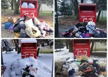 Tarnobrzeg. Stosy ubrań przy altanach śmietnikowych [ZDJĘCIA]