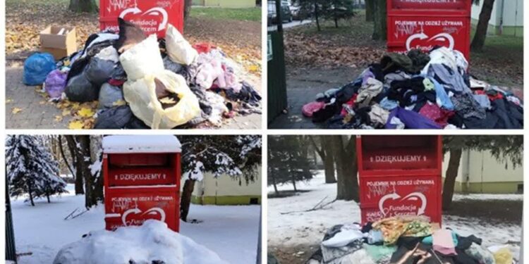 Tarnobrzeg. Stosy ubrań przy altanach śmietnikowych [ZDJĘCIA]