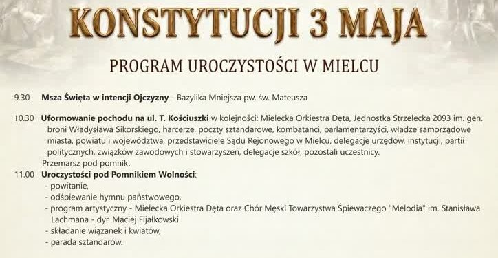 Mielec: Świętujemy 235. rocznicę uchwalenia Konstytucji 3 Maja