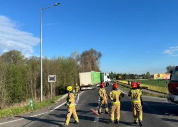 Ostrowiec Świętokrzyski: DK9 zablokowana w Nietulisku Małym po zderzeniu auta osobowego z ciężarówką