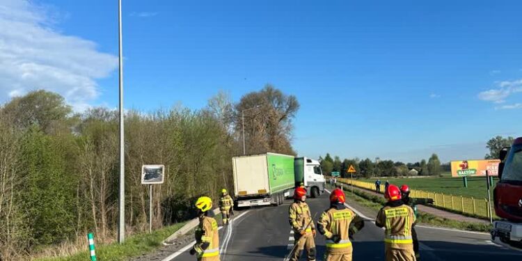 Ostrowiec Świętokrzyski: DK9 zablokowana w Nietulisku Małym po zderzeniu auta osobowego z ciężarówką