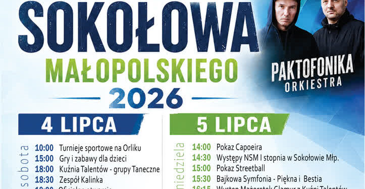 Mielec/Region: Paktofonika Orkiestra i Perfect z Łukaszem Drapałą gwiazdami Dni Sokołowa 2026