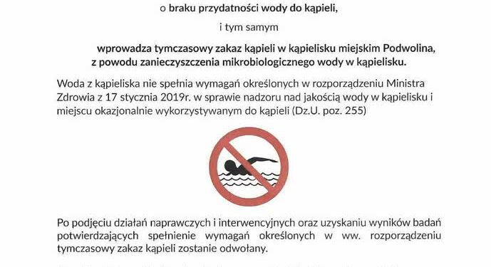 Nisko: Zakaz kąpieli w zalewie Podwolina