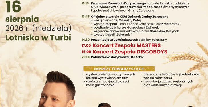 Zaleszany: XXVI Dożynki Gminy Zaleszany 16 sierpnia na lotnisku w Turbi