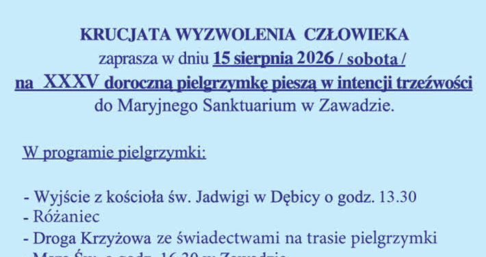 Dębica: Pielgrzymka Trzeźwościowa do Zawady
