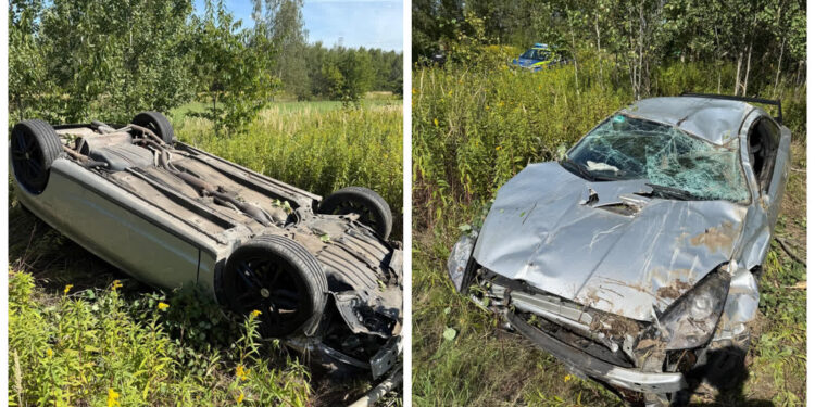 Chmielów: Dachowanie Toyoty – poszkodowany 19-letni kierowca